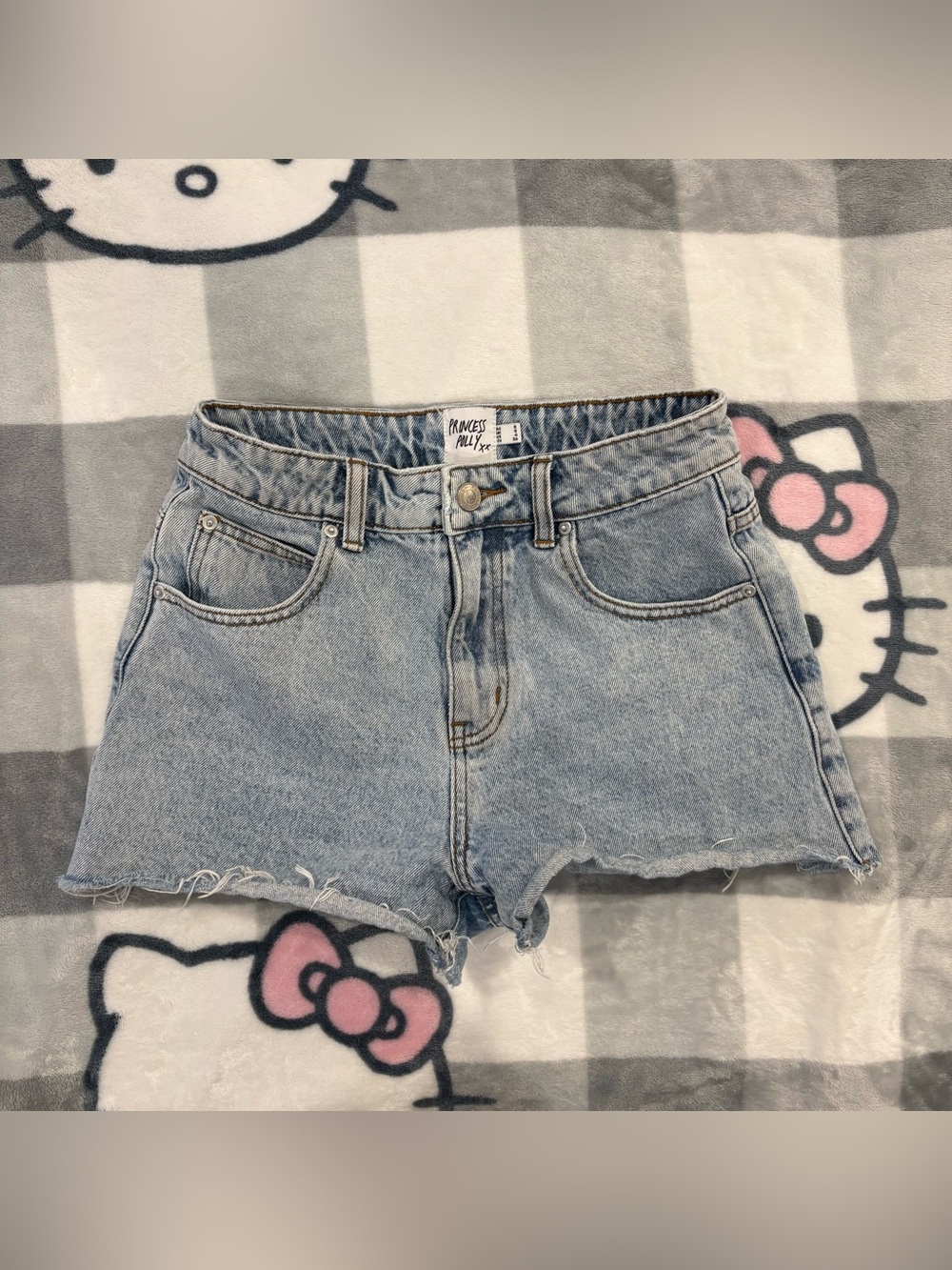 Princess Polly Light Wash Denim Cut Off Shorts